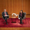 President Fry on stage with Lincoln Financial CEO and Temple alumna Ellen Cooper